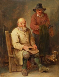 A Man Seated with a Woman by His Side and a Dog at Their Feet